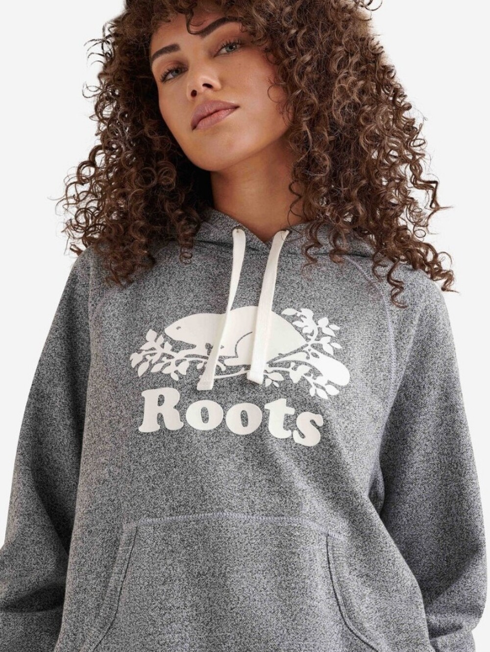 Roots Grey Marled Hoodie with Cream Logo